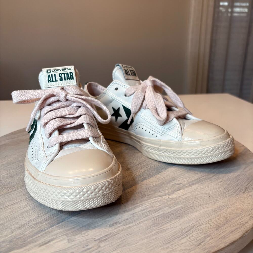Converse Star Player Leather Low White Green Women’s 6.5 Men’s 5 Sneakers